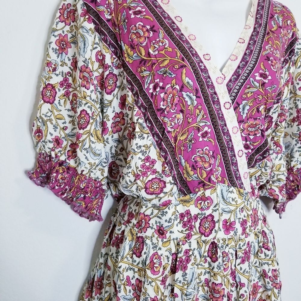 Blooomchic Bandana Print Surplice Neck Pocket Shirred Puff Sleeve Dress … - Picture 9 of 10